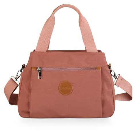 DIRRONA Sac Bandoulière Femme Grand en Nylon Mode - Sac à Main Multi-Poches avec Bretelles Réglables, Style Vintage Antivol, Lavable, pour Travail, Shopping et Usage Décontracté Rose poudré