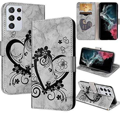 CASAFUNY Handyhülle für Samsung Galaxy S22 Ultra 5G Hülle Tasche PU Leder Flip Case Brieftasche Kartenfach Klapphülle Handytasche Case Schutzhülle für Samsung Galaxy S22 Ultra 6.8 Zoll, Schwarz