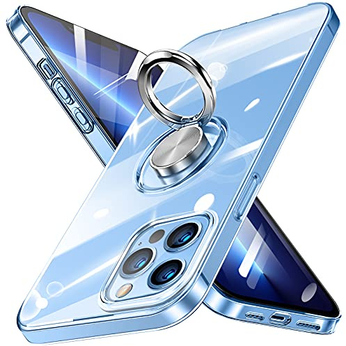 Guuboly Crystal Clear Compatible for iPhone 13 Pro Case with Ring Holder Kickstand Soft Silicone Shockproof Drop Protection Anti Scratch Flexible TPU Cover Protective Phone Case Slim, 6.1 inch