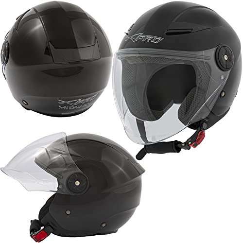 City Jet Motorradhelm ECE 22 Zertifikat Lange Visier Roller Schwarz L
