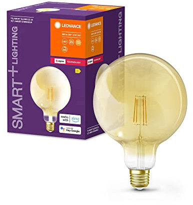 LEDVANCE Smarte LED-Lampe mit ZigBee-Technologie für E27-Sockel, goldenes Glas ,Warmweiß (2400K), 680 Lumen, Ersatz für herkömmliche 52W-Leuchtmittel, smart dimmbar, 4-er Pack