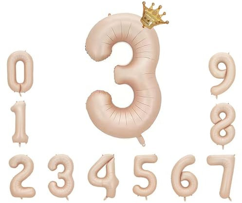 Foil Luftballon 3 Helium Folienballon Zahlen Ballon XXL Folien Beige Ballon 3 Geburtstag 100cm/40inch
