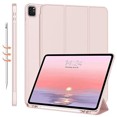 FSCOVER iPad Case Pro 11 Inch 2022/2021/2020 (4th 3rd 2nd), Trifold Stand Soft Slim TPU Back Shell iPad Cover with Pencil Holder, Auto Wake/Sleep, Magnetic Attachment, Pencil 2nd Charging, Pink