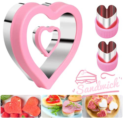 Keepaty Valentine's Day Cookie Cutters,Stainless Steel Heart Cookie Cutter,Sandwich Vegetable Fruit Cookie Cutters with Comfort Grip for Wedding Birthday Cake Decorations