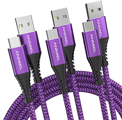USB C Cable 3A Fast Charging,[1M+1M+2M]USB A to Type C Charging Cable Braided Compatible with Samsung Galaxy A10e A20 A50 A51 A71, S20 S10 S9 S8 Plus S10E, Note 20 10 9 8, Moto G7 G8（Purple）