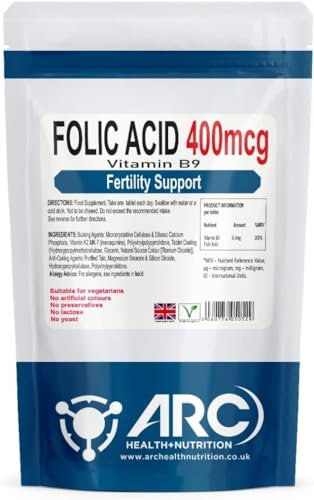 Folic Acid 400mcg (Vitamin B9) 180 Tablets – Vegan Vegetarian Tablets for Women, Pregnancy Care, Fertility Support – Supports Maternal Tissue Growth During Pregnancy, Made in The UK