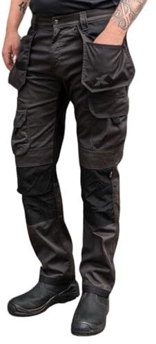 Xpert - Pro Stretch+ Work Trousers Mens Tapered Fit Combat Cargo Pants with Stretch Panels, Multi Utility Pockets, Flex Waistband and Knee Pad Pockets