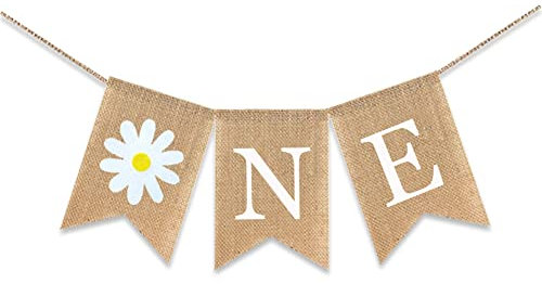 Jute-Girlande mit Gänseblümchen-Motiv, 1. Geburtstag, Party-Dekoration, Banner, Girlande mit Blume für Kaminsims, Kamin, Frühling, Sommer, Wimpelkette, Girlande