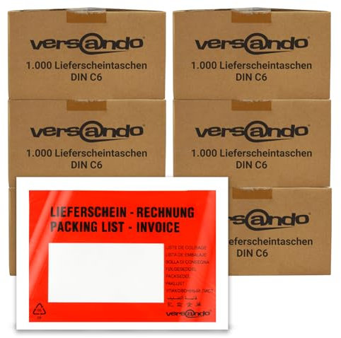 versando 6000 Lieferscheintaschen C6 selbstklebend Dokumententaschen Begleitpapiertaschen rot/schwarz bedruckt Lieferschein/Rechnung