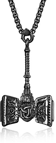 Thors Hammer Viking Necklace for Men Sterling Silver Black Norse Thors Hammer Pendant Viking Jewelry for Men Boys Father