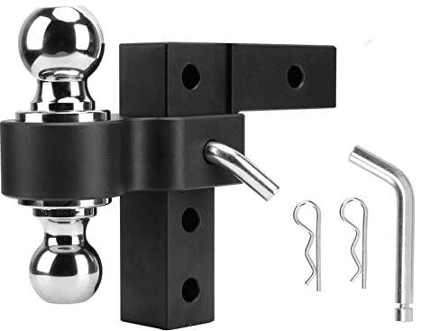 Gancio di Traino, Gancio di Traino per Rimorchio con Perni di Bloccaggio a Doppia Sfera 6 Pollici Goccia Regolabile in Alluminio per Ricevitori da 2 Pollici Gancio di Traino in (Nero)