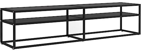 vidaXL TV Schrank Lowboard TV Möbel Tisch Board Sideboard Fernsehtisch Fernsehschrank HiFi-Schrank Schwarz 180x40x40,5cm Hartglas Stahl