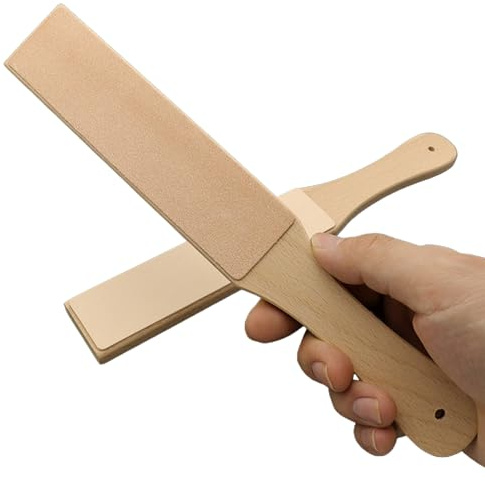Newwyt Leder-Abziehriemen mit Poliermasse, 2-seitiger Messer-Abziehpaddelblock zum Schärfen und Abziehen von Messern, Holzschnitzerei