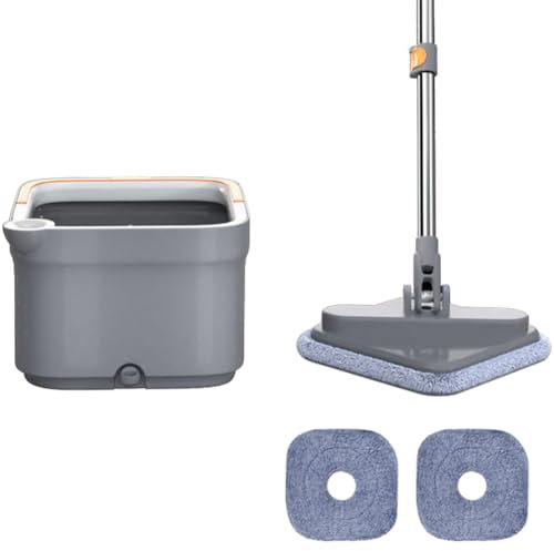 Usper Fregona centrifugadora autolimpiante con cubo, fregona cuadrada para limpieza de suelos, fregona giratoria separada para agua limpia y sucia, uso húmedo y seco
