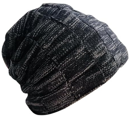 monochef Beanie für Herren Damen Hüte Winter Slouchy Beanies Jungs Cool Gefüttert Strick Trendy Weich Stretch Warm Dicker Skully Strumpf Binie Hat Skull Cap Schwarz Grau, Schwarz, Grau, L