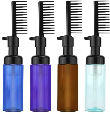 4 Botellas Aplicadoras de Peine de Raíz, Aplicador Aceite para el Cabello 60 ml con Peine Recto y Bomba Botella Dispensadora Tinte para el Cabello Plástico Portátil para Peinar el Cabello