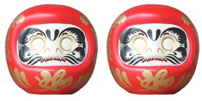 2er-Set japanische Daruma-Puppe Ornament Sparschwein Glückskatze Business rot, 10 x 10 x 10 cm
