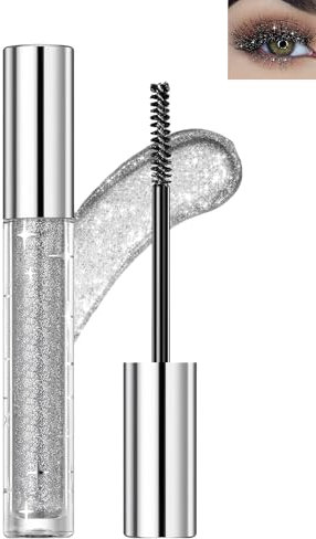 Glitzer Mascara Silver, Wasserfest Long Lasting Sparkling Curling Wimperntusche, Diamond Shimmer Colourful Mascara, Smudge-Proof, No Clumping Eye Makeup Gifts for Women Stage Wedding-01#