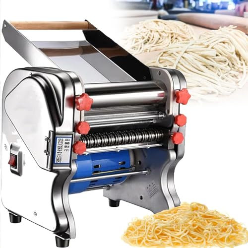DPQYJPP Electric Pasta Maker, 550W Pasta Making Machine Dough Roller Cutter Thickness Adjustable, with 3/9mm Noodle Cutter, Stainless Steel, for Commercial & Homemade Use