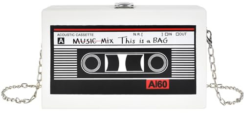 Colexy Vintage Radio Geformt Handtasche, Schräge Schultertasche Handtasche, Crossbody Umhängetasche, Pu Geldbörse für Frauen, Schulter Tasche, Schultertasche 90s Kettenbeute Party Damen (Weiß)