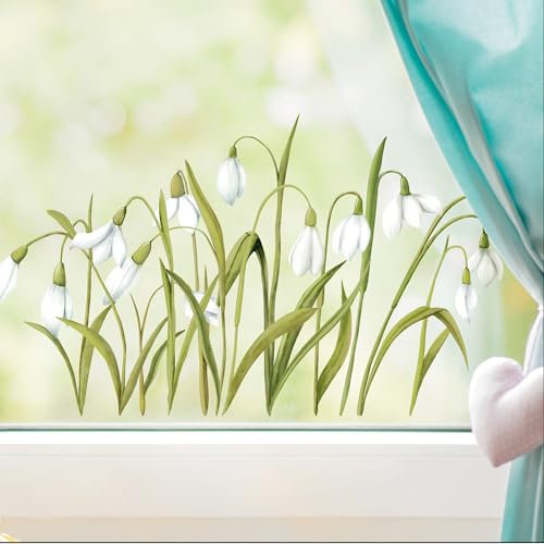 Wandtattoo Loft Fensterbilder Frühling mit Schneeglöckchen Oster Motiv – A4 Bogen, Wiederverwendbar – Frühlingsdeko Fenster, Frühlingsbild Fenster, Fensterdeko Frühling, Fensterfolie Frühling