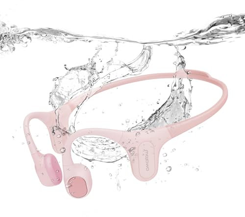 mojawa Run Plus Bone Conduction Headphones, Open-Ear, Bluetooth 5.2, 32GB MP3, IP68 Waterproof, ENC Mic, for Swimming, Running, Cycling, Hiking, Surfing, Gym, Workouts and Everyday Use – Pink.