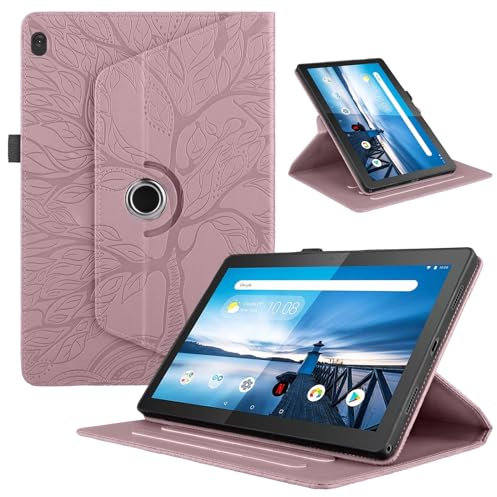 TEDTIKJT Coque pour Tablette Lenovo Tab M10 10.1 2019 (TB-X505F/TB-X605F) Tablette Coque étuis PU Cuir 360°Rotatif Multi-Angle Stand Flip Housse Cover Lenovo Tab M10 HD 1st Gen,Rose Gold Arbres