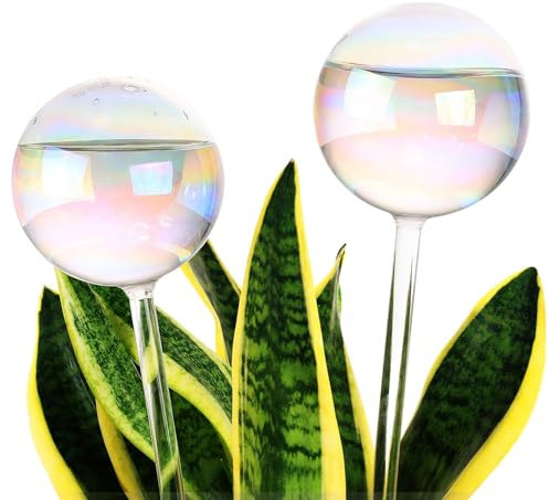 Soilagua 13 oz Up 2 Weeks Extra Large Plant Self Watering Globes, Light Iridescent Glass Water Bulbs for Indoor Plants, Vacation Watering System, Self-Watering Stakes, Automatic Plant Waterer, 2 Pack