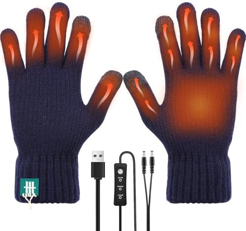 Coikes Guantes calefactables por USB, Guantes de Invierno para Hombres y Mujeres Alimentados por USB, Lavables, Mitones cálidos para Ciclismo Motocicleta Senderismo Esquí y Montañismo (Azul Marino)