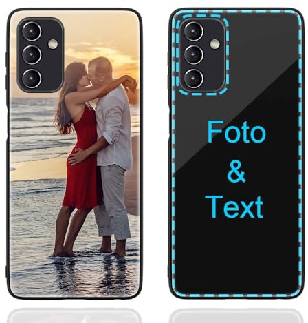 MXCUSTOM Personalisierte Handyhülle für Samsung Galaxy A15 4G 5G, Benutzerdefiniert Kratzfest Gehärtetes Glas Weicher Stoßfänger Hülle mit Eigenem Foto Bild Text Individuelle Schutzhülle(GHS-BK-P1)