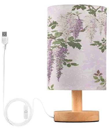 Mnsruu Bedside Table Lamps, Wisteria Lilac Tree USB Table Lamp for Bedroom, LED Light Bedroom Bedside Table Décor Night Lamp Warm White