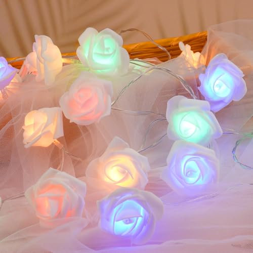 OSDUE Guirnalda de luces LED de Rosas 3m 20 LED Mini Luces de Hadas Impermeable Guirnalda de Flores con Batería 2 Modo de Iluminación Luces Navidad Light de Hadas para Fiesta Habitación Jardín(Color)