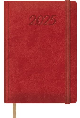 Dohe - Kalender 2025, Tag pro Seite, A5 (15 x 21 cm), 12 Monate Januar bis Dezember, Hardcover aus Kunstleder, Planer auf Spanisch, Büromaterial - Samba, Rot