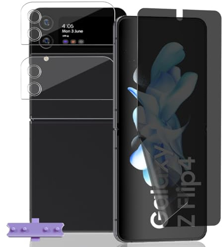 Yieehhow Protection Écran Anti Espion pour Samsung Galaxy Z Flip 4, [1 Pièce] Anti-Spy Film TPU Souple et [2 Pièces] Verre Trempé Protecteur Caméra, Privacy Flexible Protège Écran pour Galaxy Z Flip 4