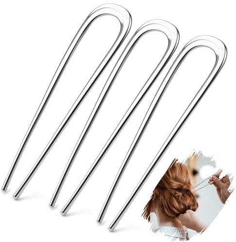 Mbsomnus 3Pcs French Hair Pin Metal 14cm/5.5in French Pin French Twist Hair Pin U Shaped Hair Fork Silver Hair Pins Large Updo Hairpin for Women Girls All Hairstyle Decorative Accessories