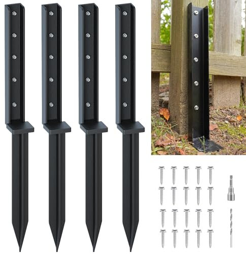 CKLT Einteilige Zaunpfostenreparatur, robust, 81,3 cm, Metall, stabile Holzzaunpfostenpfähle, schwarz, 4 Stück