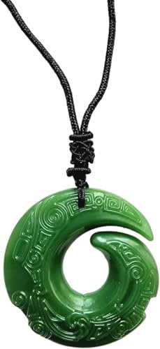 VALHALLA Grüner Jade-Drachen-Anhänger, geschnitzte Halskette für Männer und Frauen, dunkelgrün