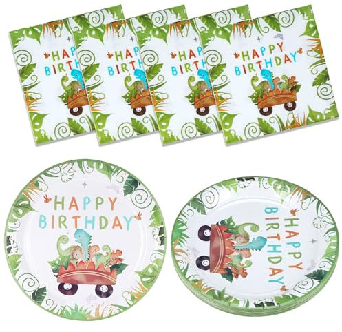 Huiguli Stoviglie per Festa di Compleanno a Tema Dinosauro, 60 Pezzi Stoviglie per Neon Feste in Carta Dinosauro Include Piattini Tovaglioli e Scoop, Party Kit Compleanno per Bambini, 20 Ospiti