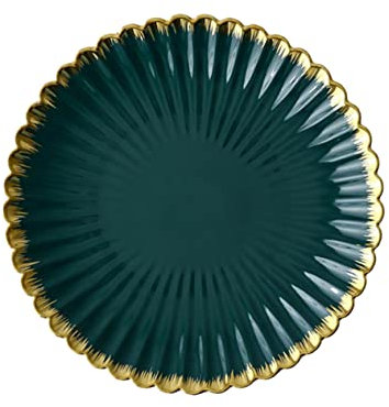 Ciieeo Saladier Assiette Ronde En Porcelaine Décor En Or Plaques De Chrysanthème Plaques D'Or Plateau À Bijoux Décoratif Plats De Service En Or Plateau Ovale Doré Assiette En Porcelaine
