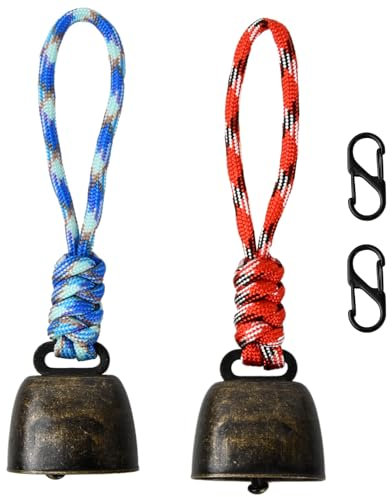Confezione da 2 campanelli vintage in bronzo, anti-smarrimento, mini campane da appendere, per escursioni all'aperto, ciondoli per zaini, collane con animali