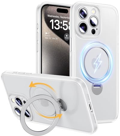 MAGIC JOHN für iPhone 15 Pro Max Hülle [Kompatibel mit MagSafe] (Unsichtbarer Ständer, Umfassender Militärischer Schutz, Verstellbarem Ständer) All-in-One Handyhülle Case (Weiß)