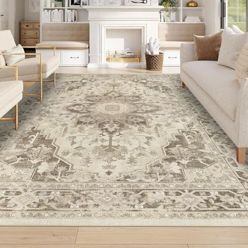 Homcomodar Teppich Wohnzimmer 160x230cm Vintage Teppich Schlafzimmer Boho Waschbarer Wohnzimmerteppich Kurzflor Teppiche für Wohnzimmer Kinderzimmer(Taupe)