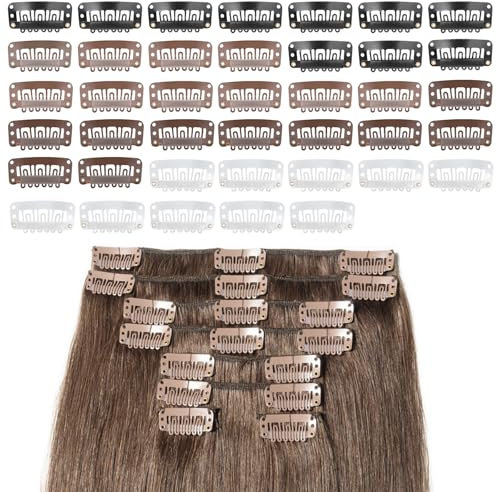 Prasacco 40 Stück Haar Extensions Klips, Perückenclip Haarclips Haarverlängerung Clips für Extensions Geflochten 6 Zähne U Form Perückenclips zum Sichern von Perücken Metall Perücke Zubehör, 4 Farben