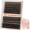 Higu clace DIY-Wimpern-Extensions-Set, 280Pcs 60D+80D Wimpern-Einzeln-Set, Wimpern Extensions Set 7 tage halt mit Applikator und Wimpernkleber und Versiegelung（60+80D)