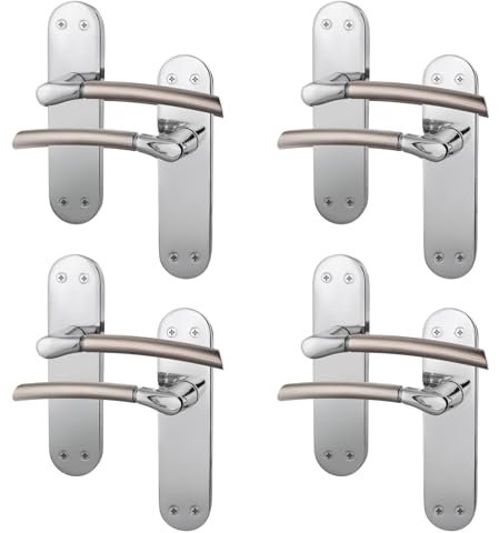 EAI Door Handles - Duo Finish | 4 Pairs Satin Nickel and Polished Chrome Internal Lever Latch Handles on Backplate