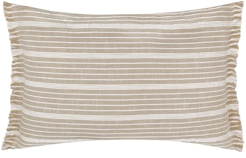 Yard Tide Cotton Outdoor Polyester Filled Cushion (Natural, 40 x 60 cm) | Textured Striped Garden Cover with Ruffle Trim