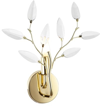 Happy Homewares Modern Designer Tree Birch Polished Brass Plated Wall Light Fixture with Clear Acrylic Leaves | 1 x 7w E14 | 30cm x 36cm x 15cm