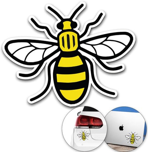 Made in Manchester Bee Sticker | Manchester Worker Bee Car Bumper Sticker Decal Vinyl 12 x 12 cm | Proud to be Mancunian Sticker for Car, Van, Laptop, Bedroom, Window (13 x 10cm)