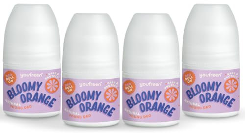 youfreen Deo für Kinder und Teens (4x 50 ml)/bloomy orange/für Mädchen/Deo-Roll-on/vegane Naturkosmetik/effektiver Schutz + Bio-Aloe-Vera/Deoroller/unisex