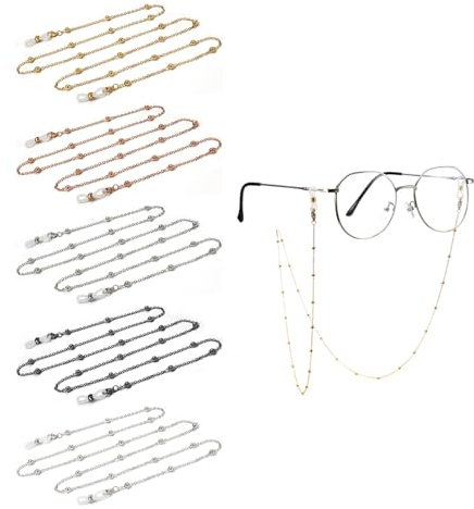 VILITI 5 Pcs Glasses Chains,Strap String Chains Eyeglass Lanyard,Spectacles Cord Beaded Eyeglass Chain,Metal Silicone Connector,for Glasses Retainer Men Women Eyeglasses Spectacle Universal